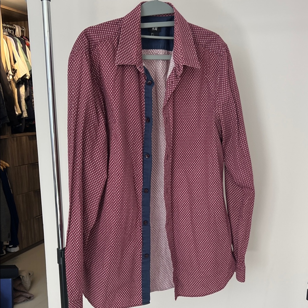 H&M Burgundy Patterned Shirt with Blue Contrast